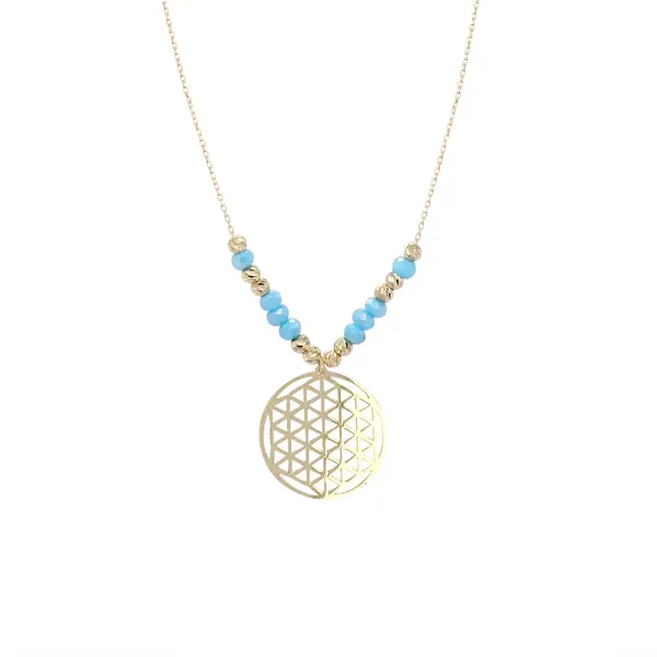 NATURA NECKLACE WITH 8 TURQUOISE BLUE CRYSTAL AND MODERN GEOMETRIC PENDANT