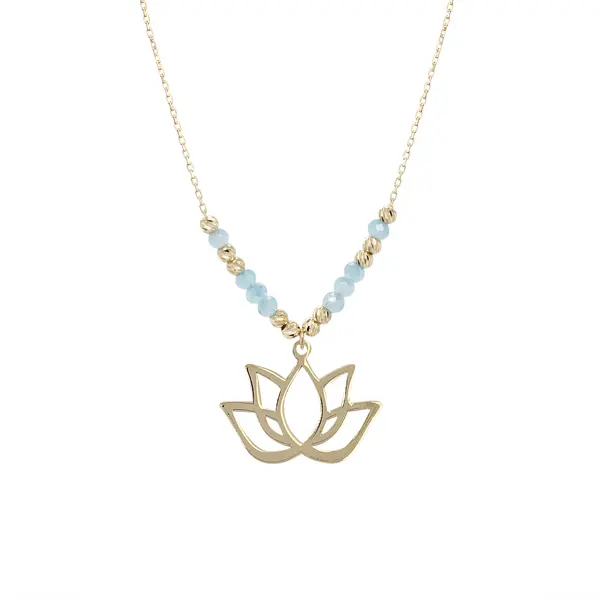 NATURA NECKLACE WITH 8 LITE BLUE CRYSTAL AND LOTUS PENDANT
