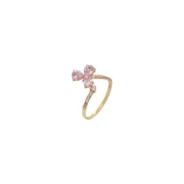 NATURA 3 PETAL FLORAL RING WITH 3 PEAR SHAPED PINK AND SMALL STONES