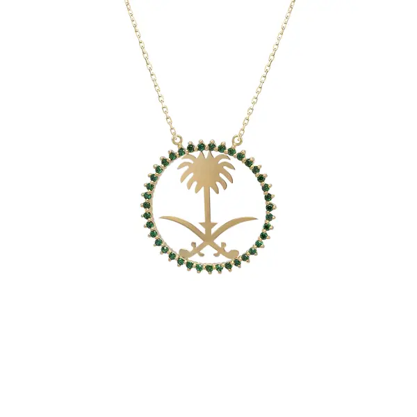 SAUDI NATIONAL DAY GOLD NECKLACE WITH ENAMEL AND ZIRCONIA STONES