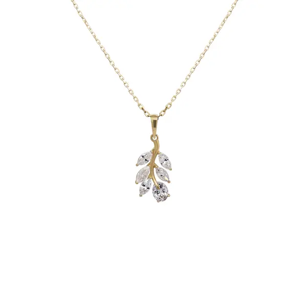 NATURA NECKLACE WITH LEAFY BRANCH WHITE STONE PENDANT