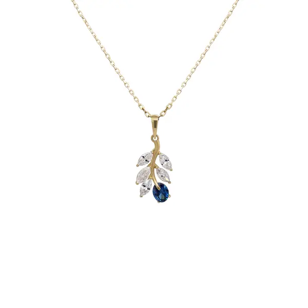 NATURA NECKLACE WITH LEAFY BRANCH WHITE AND BLUE STONE PENDANT