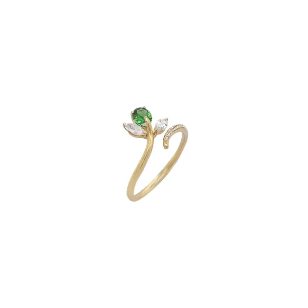 NATURA RING WITH LEAFY BRANCH WHITE AND GREEN STONE