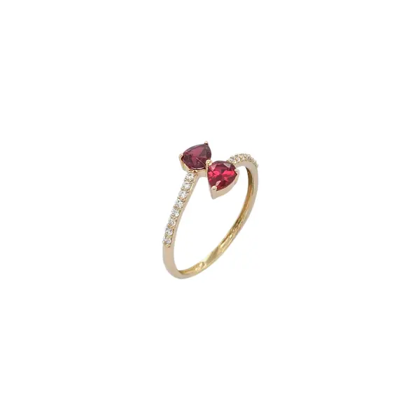 NATURA BYPASS RING WITH RED AND WHITE ZIRCONIA STONES