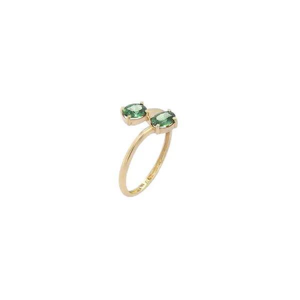 NATURA BYPASS RING WITH OVAL GREEN ZIRCONIA STONES