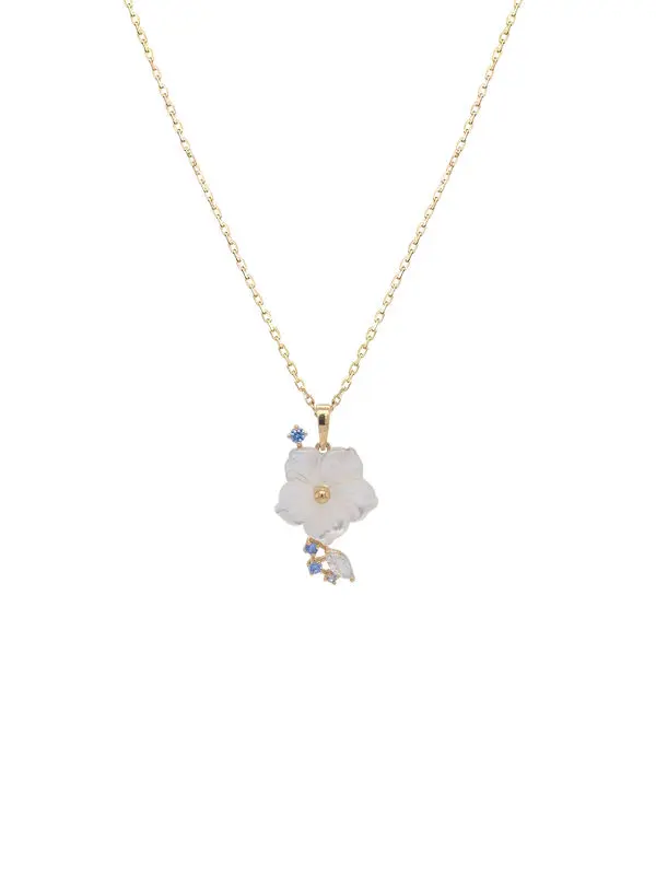 NATURA NECKLACE FLOWER WITH LEAF BLUE