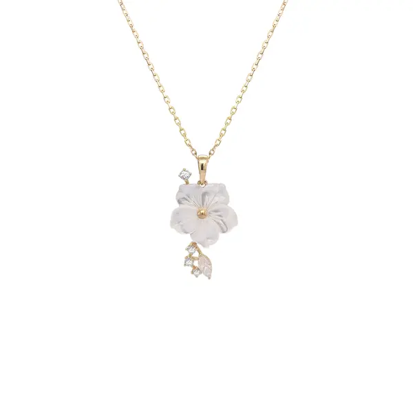 NATURA NECKLACE FLOWER WITH LEAF WHITE ZIRCONIA
