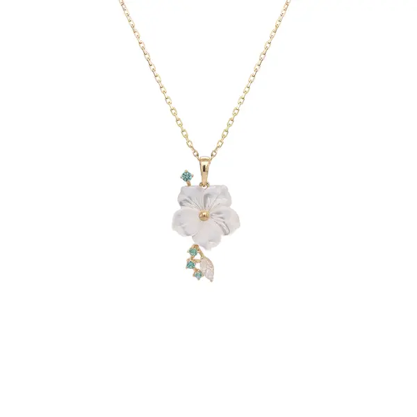 NATURA NECKLACE FLOWER WITH LEAF GREEN ZIRCONIA