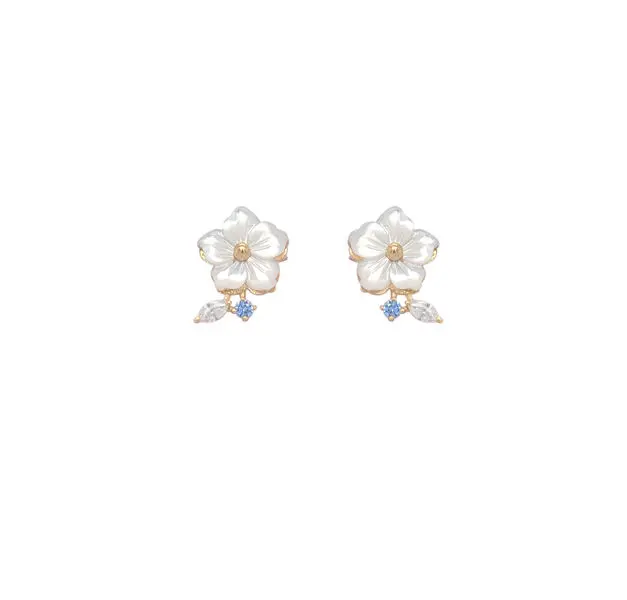 NATURA EARRINGS FLOWER WITH LEAF BLUE