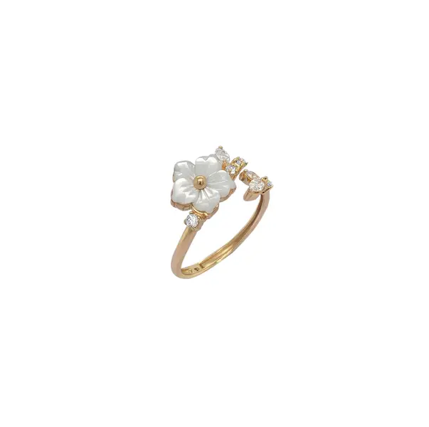 NATURA RING FLOWER WITH LEAF WHITE