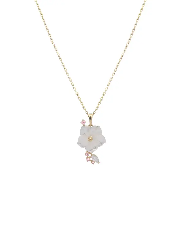 NATURA NECKLACE FLOWER WITH LEAF PINK ZIRCONIA