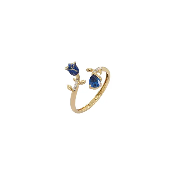 NATURA RING WITH BLUE FLOWER AND BLUE PEAR CUT CZ