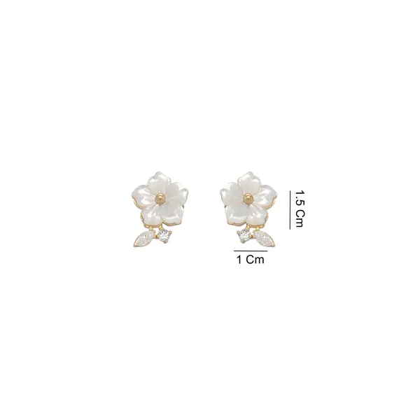 NATURA EARRINGS FLOWER WITH LEAF WHITE