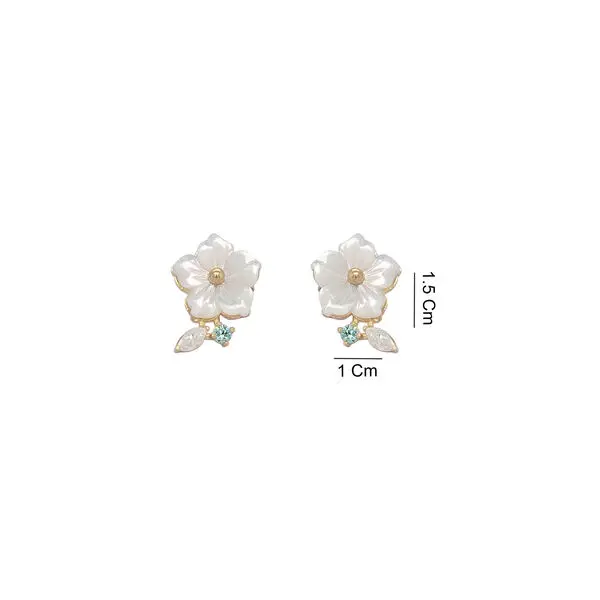 NATURA EARRINGS FLOWER WITH LEAF GREEN