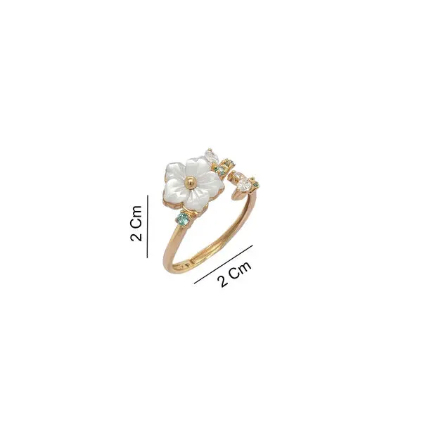 NATURA RING FLOWER WITH LEAF GREEN