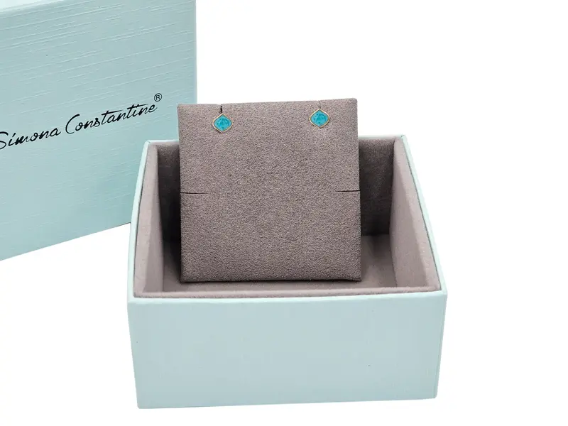 EARRINGS WITH DIAMOND SHAPED LIGHT BLUE ENAMEL