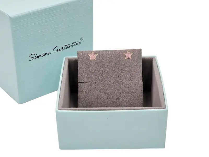 EARRINGS WITH STAR SHAPED METALIC PINK ENAMEL