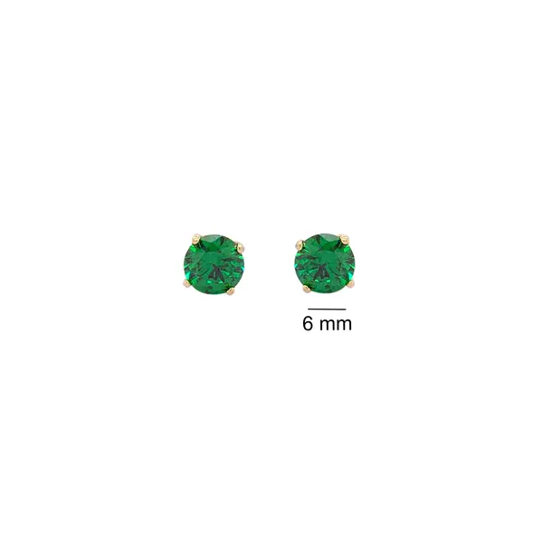 SOLITAIRE EARRINGS 6MM GREEN Y/G