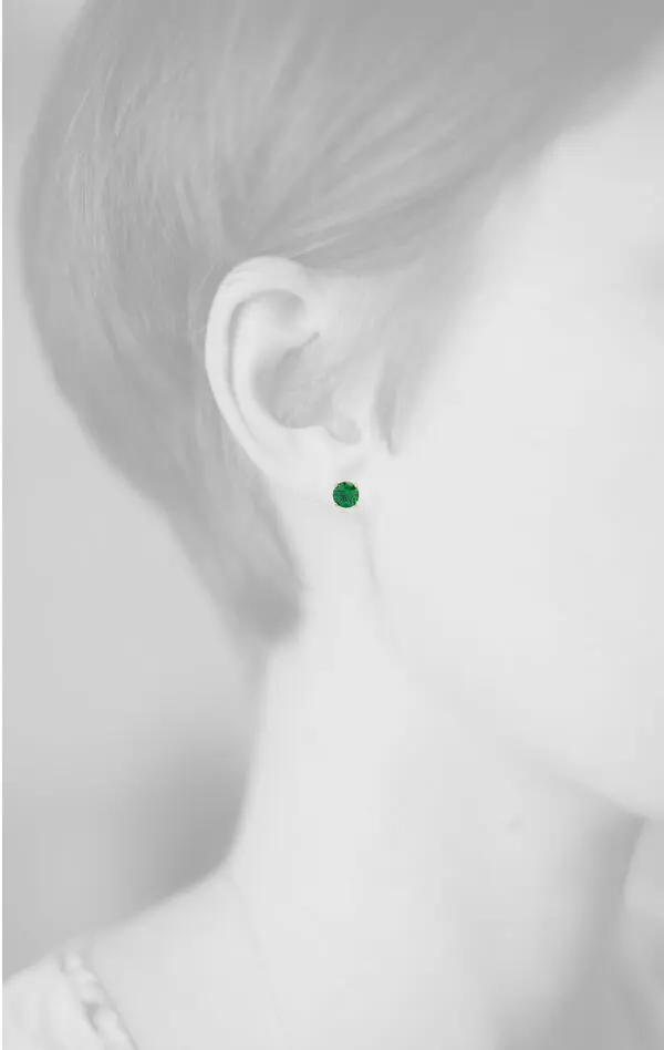 SOLITAIRE EARRINGS 6MM GREEN Y/G