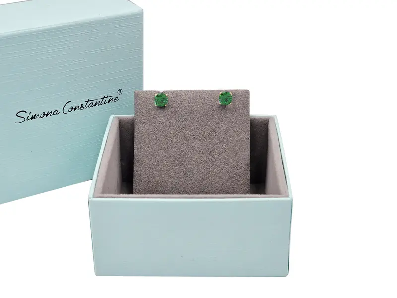 SOLITAIRE EARRINGS 6MM GREEN Y/G