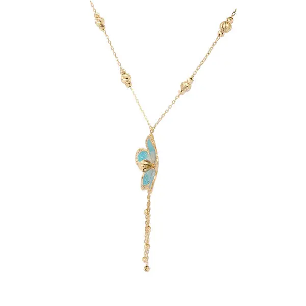 NATURA BLUE ENAMEL FLOWER NECKLACE WITH CHARMS