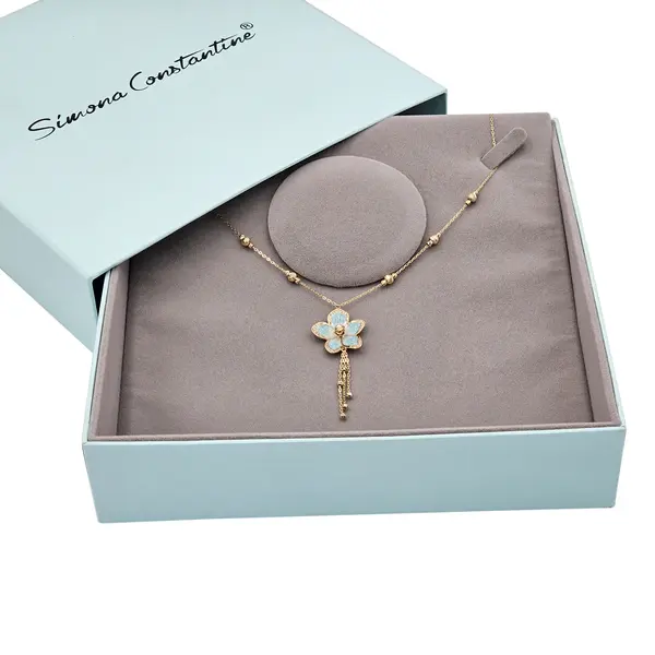 NATURA BLUE ENAMEL FLOWER NECKLACE WITH CHARMS
