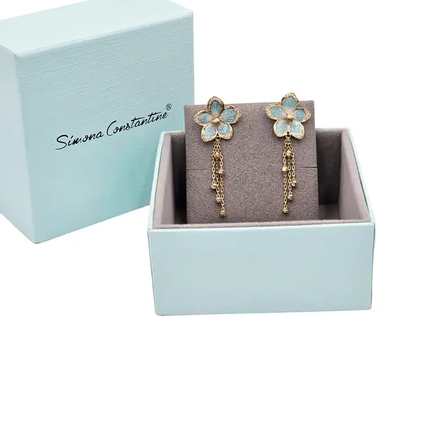 NATURA BLUE ENAMEL FLOWER EARRINGS WITH CHARMS