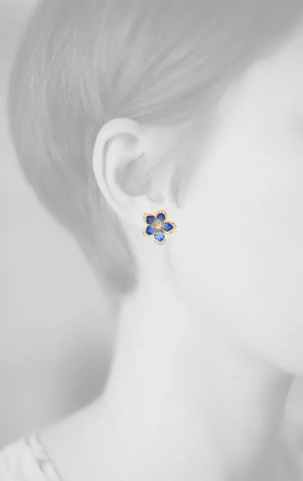 NATURA NAVY BLUE ENAMEL FLOWER EARRINGS