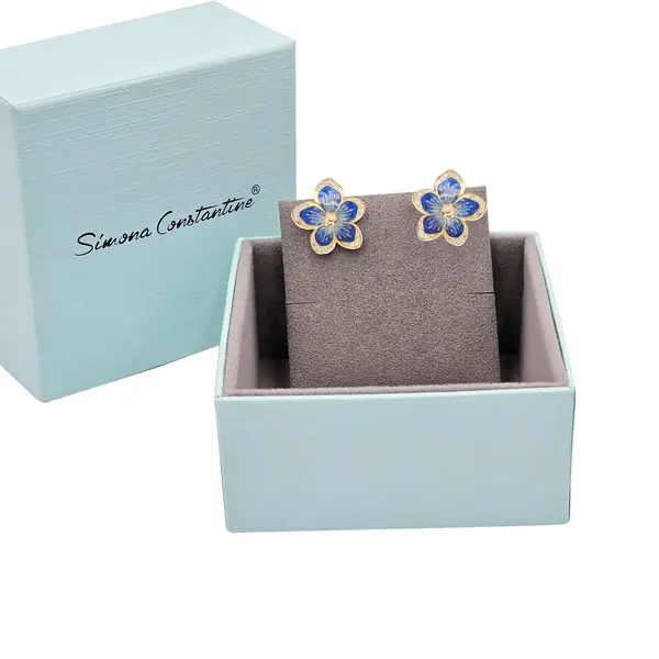 NATURA NAVY BLUE ENAMEL FLOWER EARRINGS