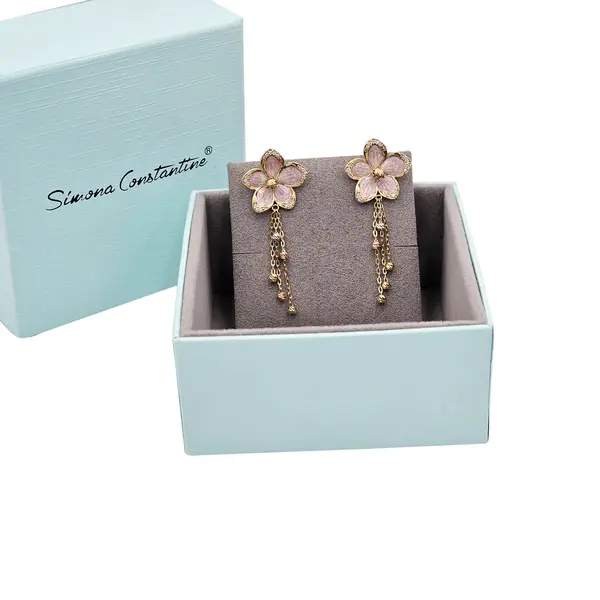 NATURA PINK ENAMEL FLOWER EARRINGS WITH CHARMS