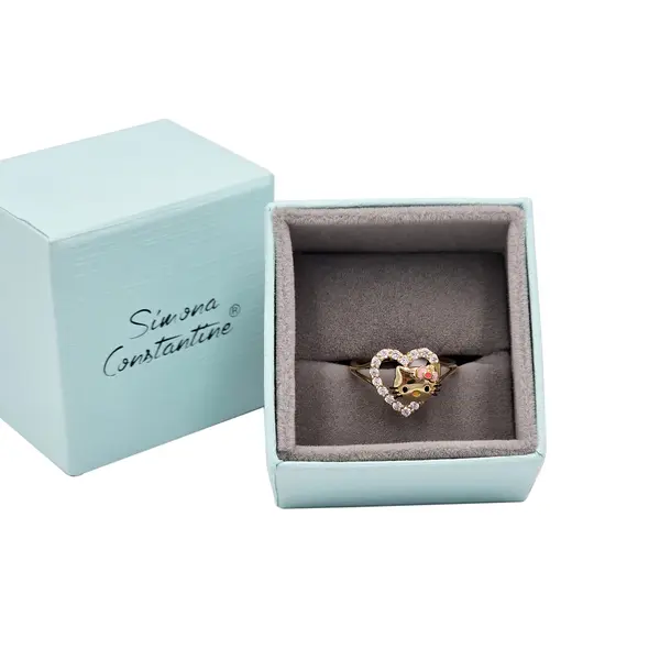 HELLO KITTY FACE ON LOVE WITH PINK ENAMEL AND CZ STONES