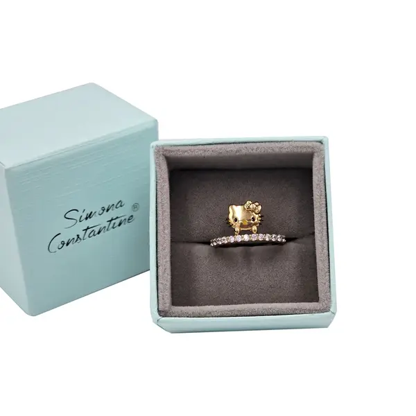 HELLO KITTY RING FACE ON A LINED CZ STONES
