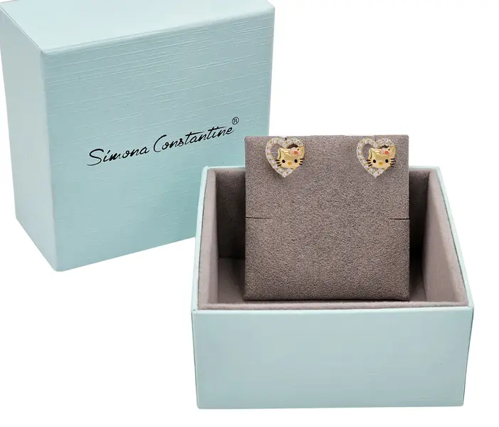 HELLO KITTY EARRINGS FACE ON LOVE WITH PINK ENAMEL AND CZ STONES