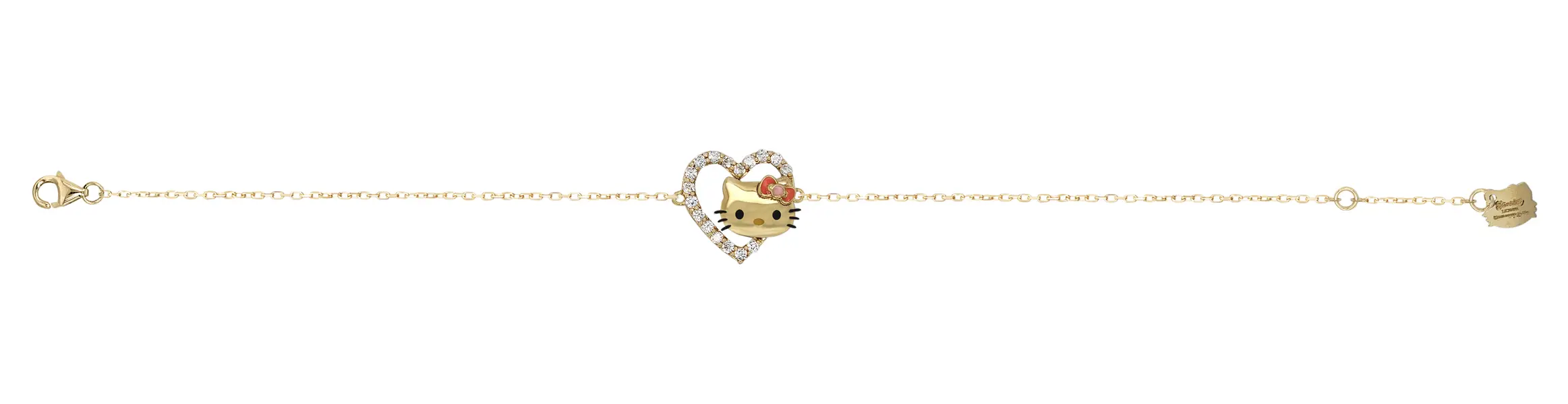 HELLO KITTY BRACELET FACE ON LOVE WITH PINK ENAMEL AND CZ STONES