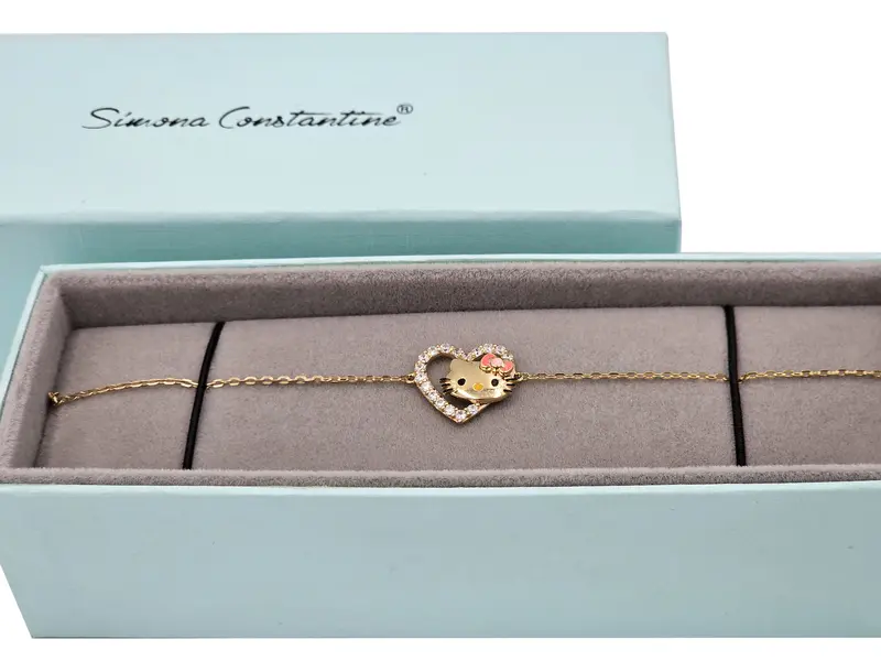 HELLO KITTY BRACELET FACE ON LOVE WITH PINK ENAMEL AND CZ STONES