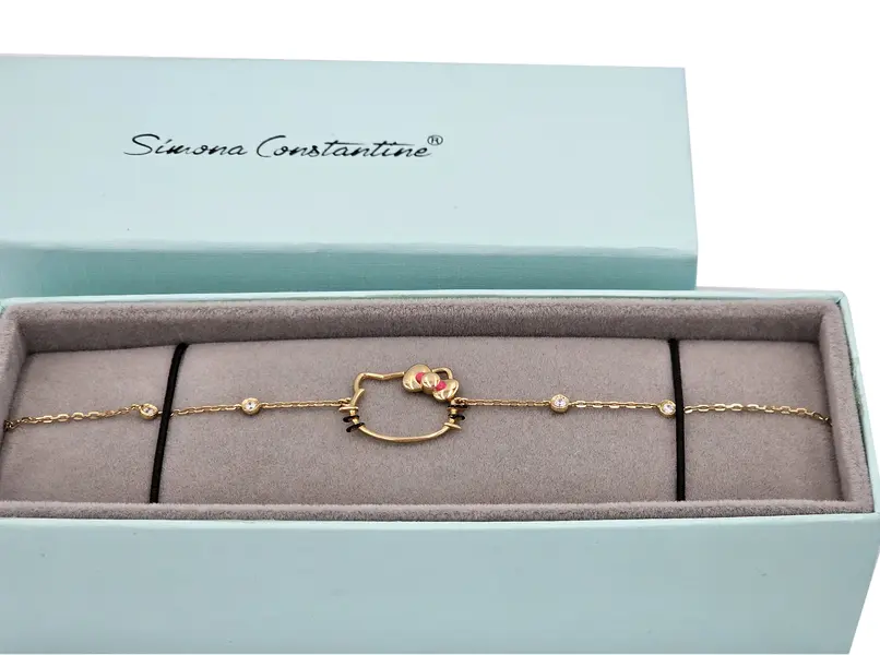 HELLO KITTY BRACELET WITH OPENFACE PINK ENAMEL