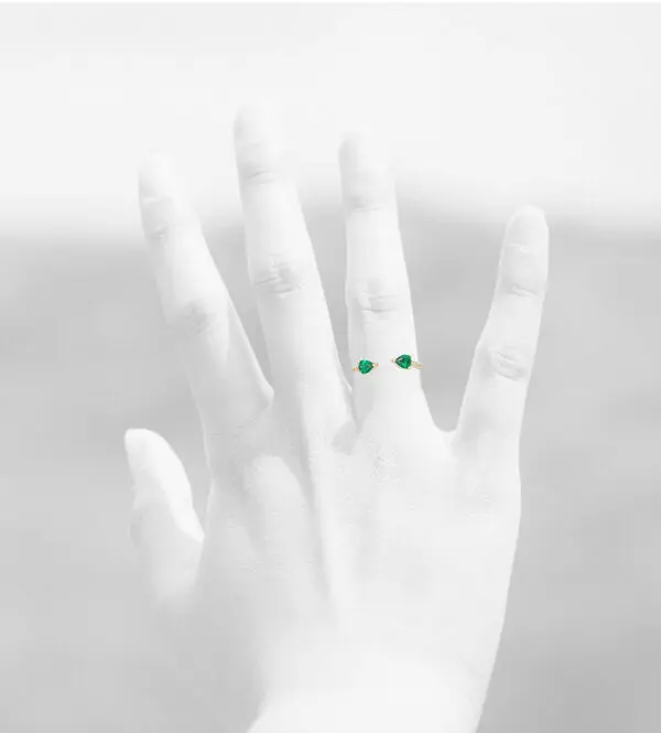 NATURA RING WITH 2 GREEN PEAR CUT CZ