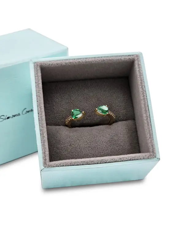 NATURA RING WITH 2 GREEN PEAR CUT CZ