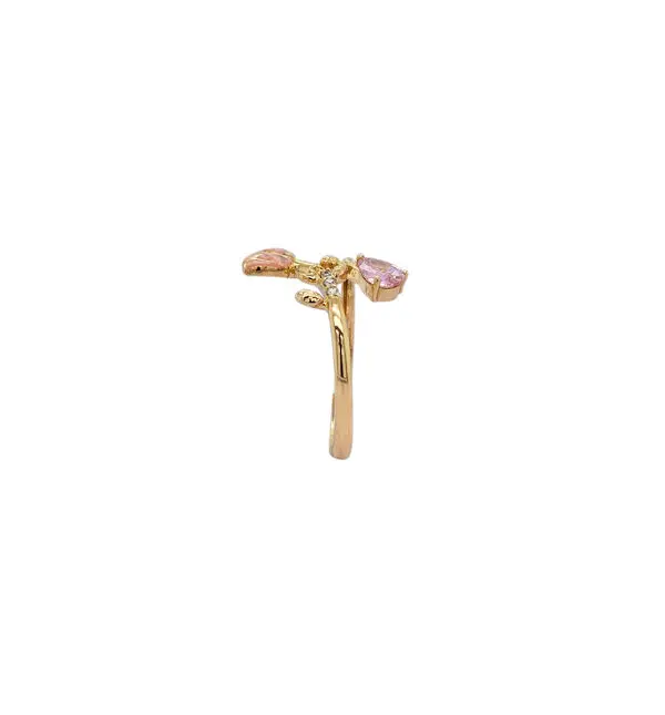 NATURA RING WITH PINK ENAMEL FLOWER AND PINK PEAR CUT CZ