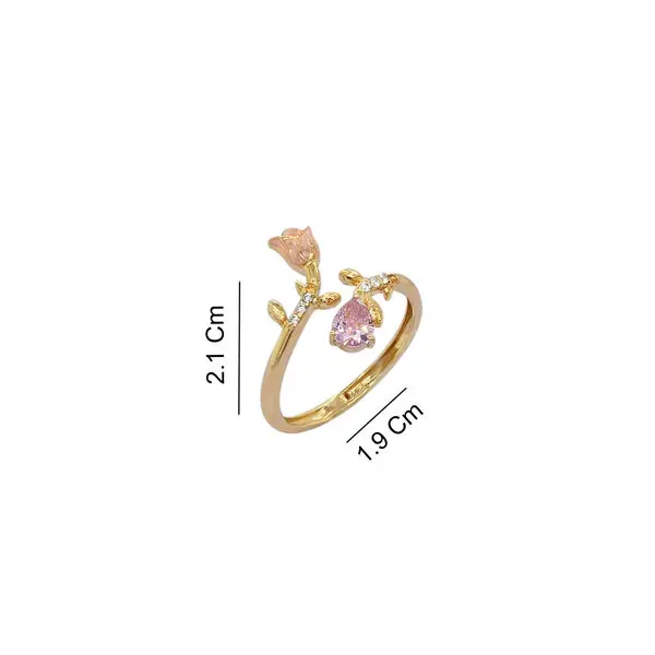 NATURA RING WITH PINK ENAMEL FLOWER AND PINK PEAR CUT CZ