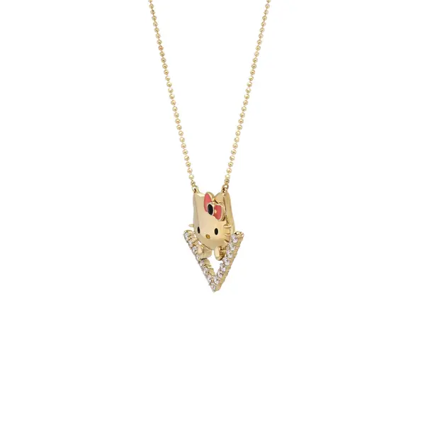 HELLO KITTY FACE NECKLACE ON V STONE BASE WITH RED AND BLACK BOW