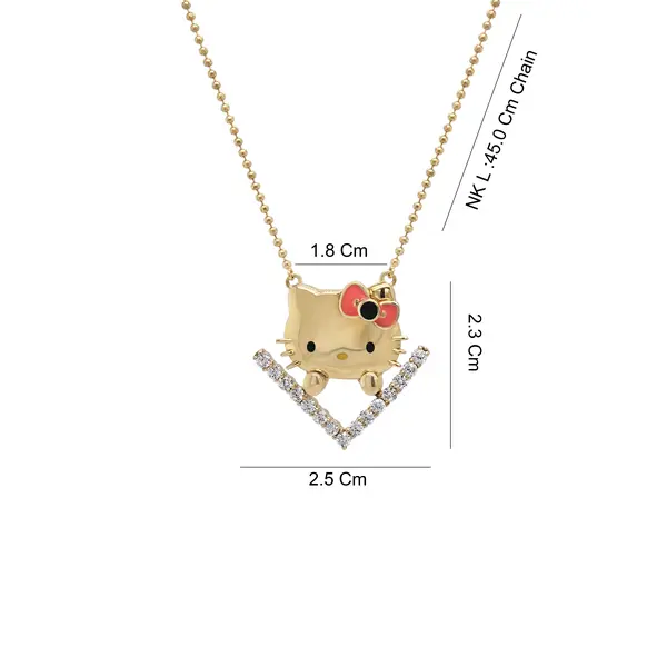 HELLO KITTY FACE NECKLACE ON V STONE BASE WITH RED AND BLACK BOW