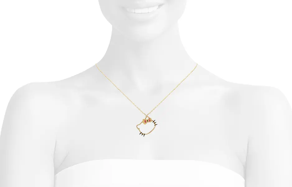 HELLO KITTY NECKLACE OPENFACE PINK ENAMEL