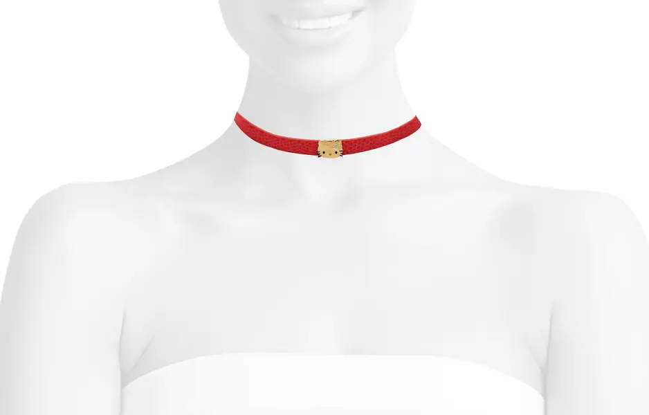 HELLO KITTY NECKLACE / BRACELET WITH RED LEATHER
