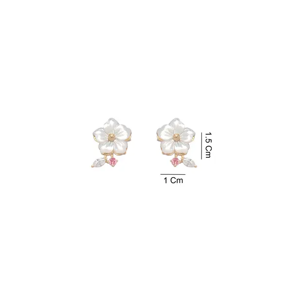 NATURA EARRINGS FLOWER WITH LEAF PINK