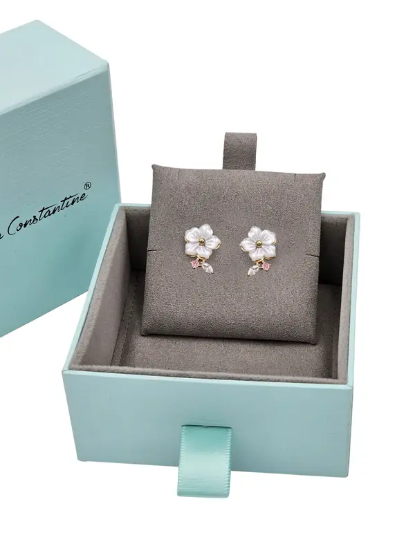 NATURA EARRINGS FLOWER WITH LEAF PINK