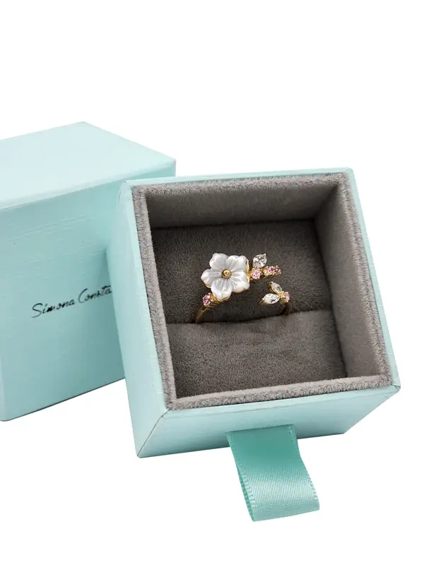 NATURA RING FLOWER WITH LEAF PINK