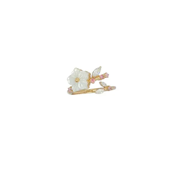 NATURA RING FLOWER WITH LEAF PINK