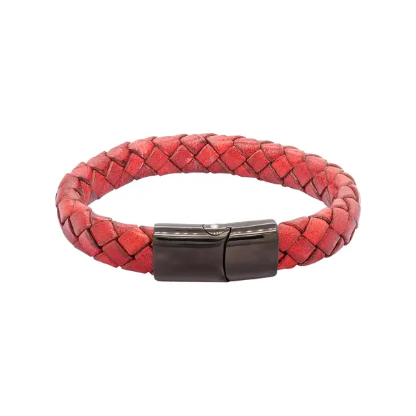GENT'S LEATHER RED BROAD STRAP WITH DIAMOND AND BLACK CLASP