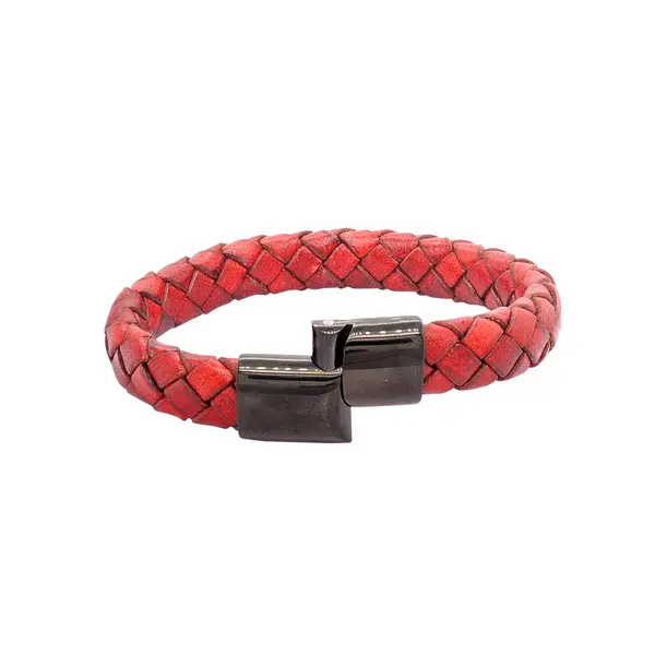 GENT'S LEATHER RED BROAD STRAP WITH DIAMOND AND BLACK CLASP